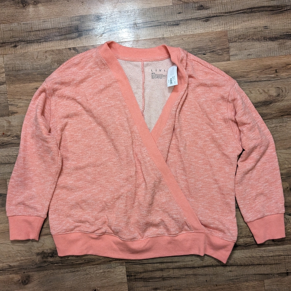 LIVI Lane Bryant Plush Soft French Terry V-Neck Wrap Sweater Pink Size 18/20 NWT